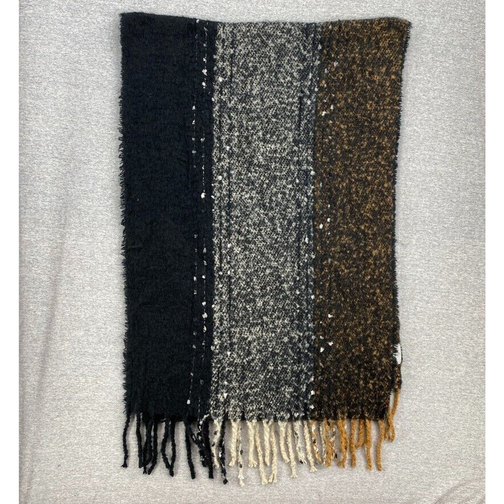 Lake Shore Drive Scarf Womens One Size Black Gray Brown Fringe Soft Fuzzy Warm
